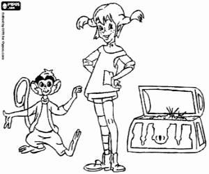 Pipi Longstocking with the treasure coloring page