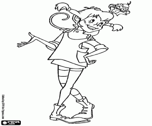 Pippi with a monkey on her shoulders coloring page