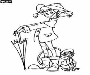 Pippi ready for a rainy day coloring page
