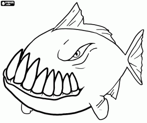 A piranha with large teeth coloring page