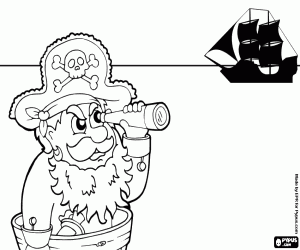 Pirate captain with the spyglass coloring page