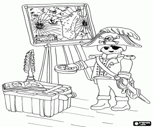 Pirate with compass nd map,Playmobil coloring page