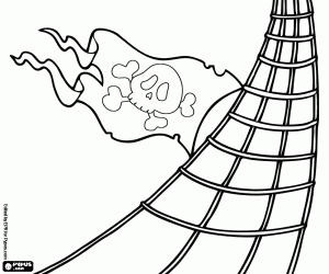 The pirate flag on the ropes coloring page