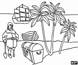The pirate and the secret treasure coloring page