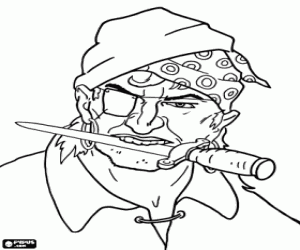 Pirate with a knife in his mouth coloring page