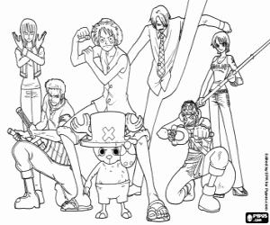 Pirates with the Captain Luffy coloring page