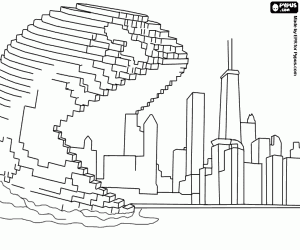 Pixels, Pac-Man attacks a city coloring page