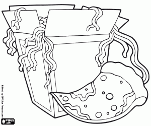 Pizza and Chinese noodles coloring page