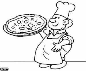A pizza maker with a pizza coloring page
