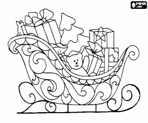 Plenty of gifts in a Christmas sled coloring page