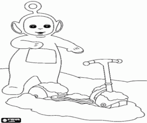 Po with the kick scooter in the snow coloring page