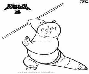 Po the Kung Fu Panda with a stick coloring page