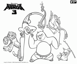 Po, Shifu and the furious five coloring page