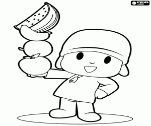 Pocoyo and the delicious fruit coloring page