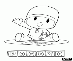 Pocoyo draws on a paper coloring page
