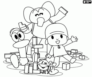 Pocoyo and his friends playing coloring page