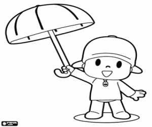 Pocoyo and an open umbrella coloring page