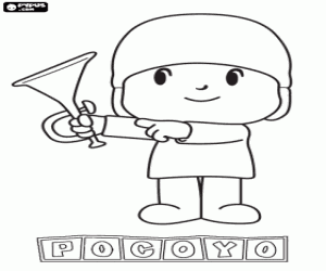 Pocoyo with a trumpet coloring page