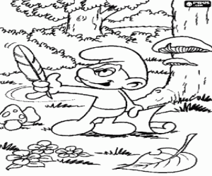 The Poet Smurf in the forest coloring page