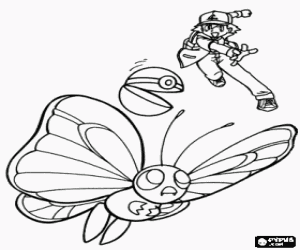 PokéBall of Ash and the butterfly coloring page