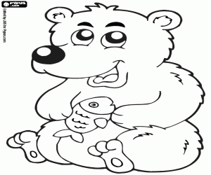 Polar bear with a fish coloring page
