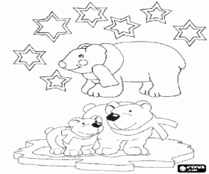 Polar bears at Christmas night coloring page