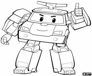 Poli, the robot police car coloring page