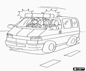 Police car with people coloring page