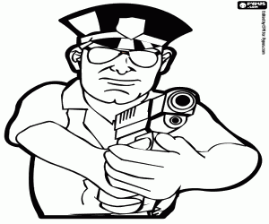 The police with the gun coloring page
