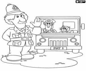 The policeman and Pat the postman coloring page