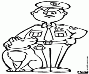 A policeman with a police dog coloring page