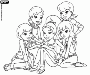 Polly and her friends with photos coloring page