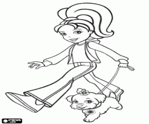 Polly Pocket walking with her puppy coloring page
