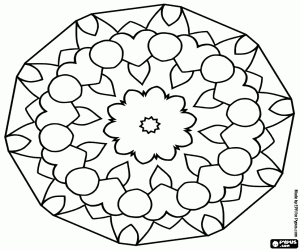 Polygonal mandala with hearts coloring page