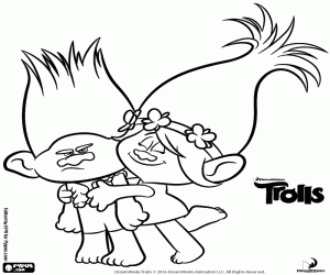 Poppy's embrace to Branch coloring page