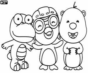 Pororo with Crong and Loopy coloring page