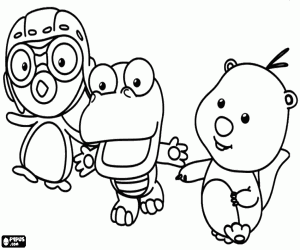 Pororo the penguin and his friends coloring page