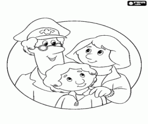 Portrait of Postman Pat's family coloring page