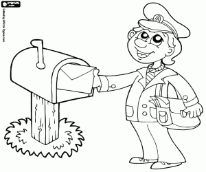 Postman and the delivery of a letter coloring page