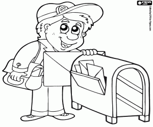 The postman and the mailbox coloring page