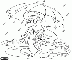 Postman Pat with an umbrella coloring page