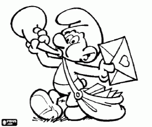 The postman in the village of Smurfs coloring page