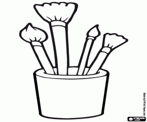 Pot with paint brushes coloring page