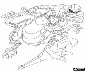 Power Ranger and robot dinosaur coloring page
