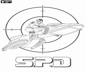 Power Ranger with a SPD vehicle coloring page