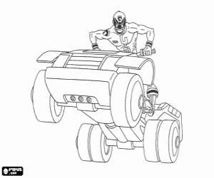 Power Rangers SPD in a jeep coloring page