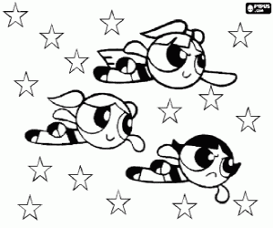 The Powerpuff Girls among the stars coloring page