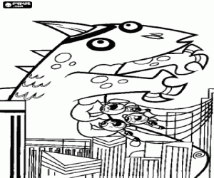 The Powerpuff Girls against the monster coloring page