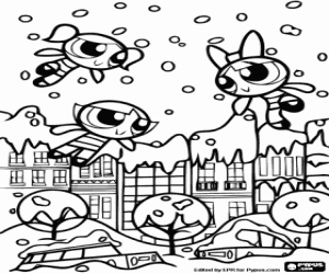 The Powerpuff Girls under the snow coloring page