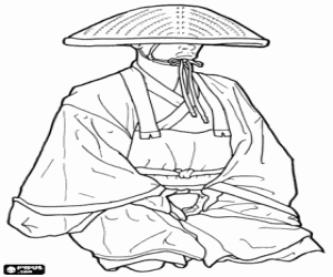 Prayer of a Buddhist with hat coloring page